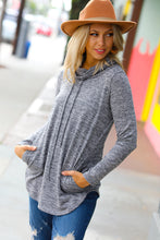 Load image into Gallery viewer, Be Your Best Grey Marled Cowl Neck Pocketed Top
