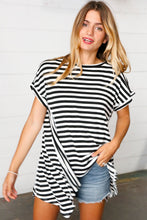 Load image into Gallery viewer, Black &amp; White Stripe Hi-Lo Shark Bite Dolman Top
