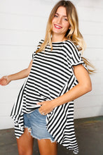 Load image into Gallery viewer, Black &amp; White Stripe Hi-Lo Shark Bite Dolman Top
