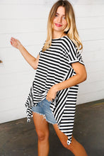 Load image into Gallery viewer, Black &amp; White Stripe Hi-Lo Shark Bite Dolman Top
