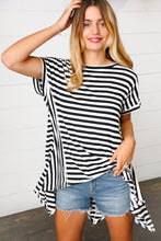 Load image into Gallery viewer, Black &amp; White Stripe Hi-Lo Shark Bite Dolman Top
