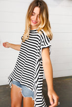 Load image into Gallery viewer, Black &amp; White Stripe Hi-Lo Shark Bite Dolman Top
