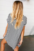 Load image into Gallery viewer, Black &amp; White Stripe Hi-Lo Shark Bite Dolman Top
