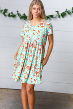 Load image into Gallery viewer, Mint &amp; Coral Floral Babydoll Fit and Flare Dress
