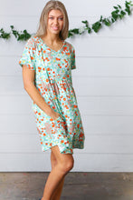 Load image into Gallery viewer, Mint &amp; Coral Floral Babydoll Fit and Flare Dress
