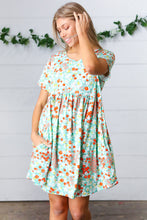 Load image into Gallery viewer, Mint &amp; Coral Floral Babydoll Fit and Flare Dress
