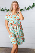 Load image into Gallery viewer, Mint &amp; Coral Floral Babydoll Fit and Flare Dress
