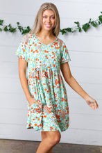 Load image into Gallery viewer, Mint &amp; Coral Floral Babydoll Fit and Flare Dress
