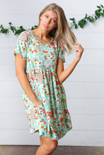 Load image into Gallery viewer, Mint &amp; Coral Floral Babydoll Fit and Flare Dress
