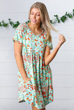 Load image into Gallery viewer, Mint &amp; Coral Floral Babydoll Fit and Flare Dress
