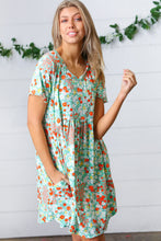 Load image into Gallery viewer, Mint &amp; Coral Floral Babydoll Fit and Flare Dress
