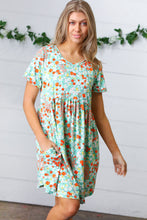 Load image into Gallery viewer, Mint &amp; Coral Floral Babydoll Fit and Flare Dress
