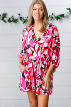 Load image into Gallery viewer, Magenta &amp; Cherry Red Geometric Surplice Romper
