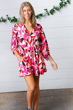 Load image into Gallery viewer, Magenta &amp; Cherry Red Geometric Surplice Romper
