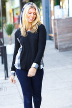 Load image into Gallery viewer, Adorable In Black &amp; Ivory Plaid Hacci Knit Hoodie
