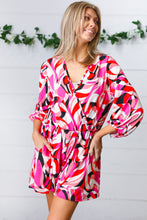 Load image into Gallery viewer, Magenta &amp; Cherry Red Geometric Surplice Romper
