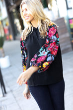 Load image into Gallery viewer, Be Yourself Black Sequin &amp; Floral Embroidery Print Mock Neck Top
