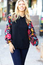 Load image into Gallery viewer, Be Yourself Black Sequin &amp; Floral Embroidery Print Mock Neck Top
