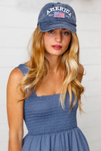 Load image into Gallery viewer, Blue Cotton "USA" Adjustable Baseball Cap
