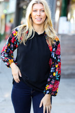 Load image into Gallery viewer, Be Yourself Black Sequin &amp; Floral Embroidery Print Mock Neck Top
