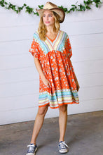 Load image into Gallery viewer, Persimmon &amp; Blue Paisley Dolman V Neck Border Dress
