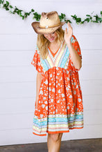 Load image into Gallery viewer, Persimmon &amp; Blue Paisley Dolman V Neck Border Dress
