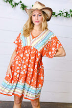 Load image into Gallery viewer, Persimmon &amp; Blue Paisley Dolman V Neck Border Dress
