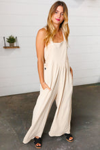 Load image into Gallery viewer, Taupe Wide Leg Suspender Overall Jumpsuit
