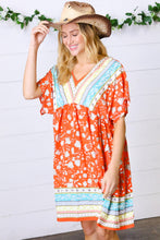 Load image into Gallery viewer, Persimmon &amp; Blue Paisley Dolman V Neck Border Dress
