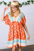 Load image into Gallery viewer, Persimmon &amp; Blue Paisley Dolman V Neck Border Dress
