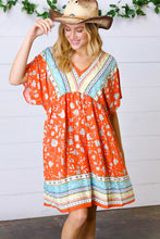 Load image into Gallery viewer, Persimmon &amp; Blue Paisley Dolman V Neck Border Dress
