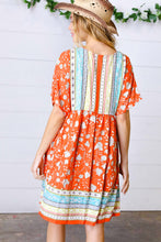 Load image into Gallery viewer, Persimmon &amp; Blue Paisley Dolman V Neck Border Dress
