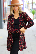 Load image into Gallery viewer, Weekend Envy Burgundy Animal Print Open Cardigan
