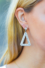 Load image into Gallery viewer, Silver Triangle Rhinestone Studded Drop Earrings
