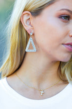 Load image into Gallery viewer, Silver Triangle Rhinestone Studded Drop Earrings
