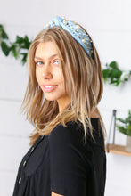 Load image into Gallery viewer, Dusty Blue Pearl &amp; Jewels Top Knot Knit Headband
