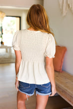 Load image into Gallery viewer, All For You Taupe Smocked Peplum Puff Sleeve Top
