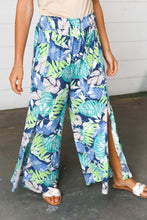 Load image into Gallery viewer, Tropical Print Boho Smocked Waist Side Slit Palazzo Pants
