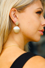 Load image into Gallery viewer, Gold &amp; Ivory Lantern Raffia Dangle Ball Earrings
