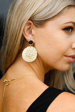 Load image into Gallery viewer, Ivory &amp; Gold Rattan Woven Round Dangle Earrings
