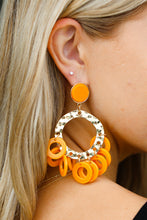 Load image into Gallery viewer, Sunbeam Gold Disc Hoop Dangle Earrings
