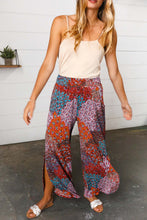 Load image into Gallery viewer, Burnt Orange Geo Print Smocked Waist Slit Palazzo Pants
