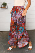 Load image into Gallery viewer, Burnt Orange Geo Print Smocked Waist Slit Palazzo Pants
