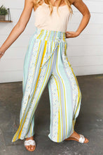 Load image into Gallery viewer, Mint Floral Print &amp; Vertical Line Slit Palazzo Pants
