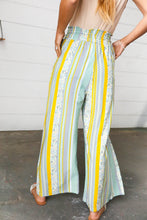 Load image into Gallery viewer, Mint Floral Print &amp; Vertical Line Slit Palazzo Pants
