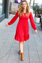 Load image into Gallery viewer, Lady In Red Hacci Fit &amp; Flare Ruffle Dress
