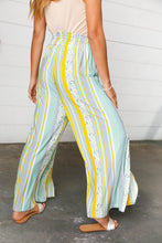 Load image into Gallery viewer, Mint Floral Print &amp; Vertical Line Slit Palazzo Pants
