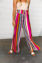 Load image into Gallery viewer, Multicolor Vertical Stripe Smock Waist Side Slit Palazzo Pants

