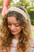 Load image into Gallery viewer, Oatmeal Satin Daisy Rhinestone Headband
