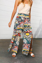 Load image into Gallery viewer, Emerald Boho Floral Smocked Waist Side Slit Palazzo Pants
